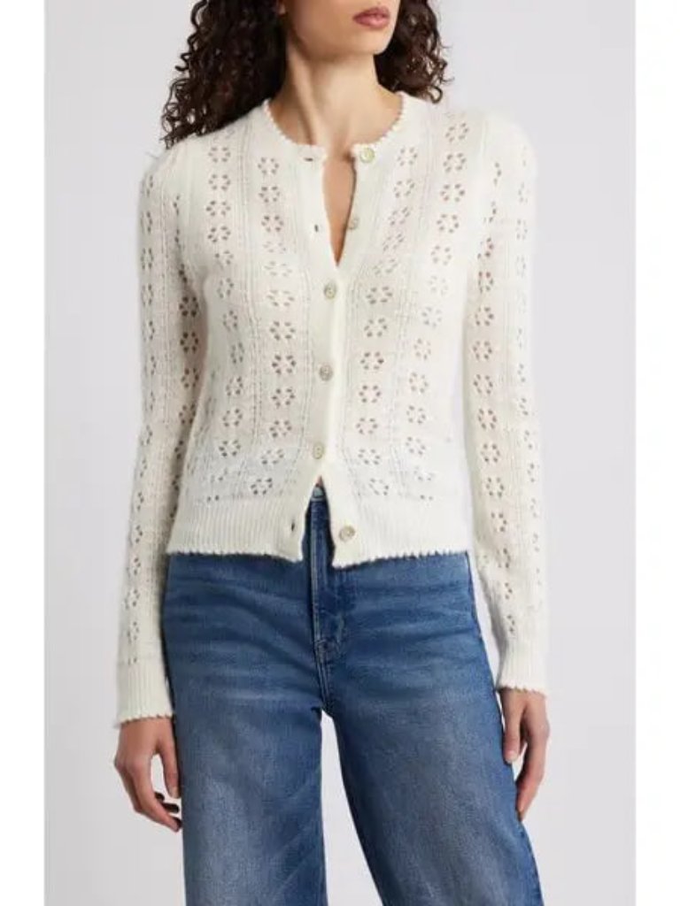 Doen Nwot Emery Pointelle Cardigan White Sample S